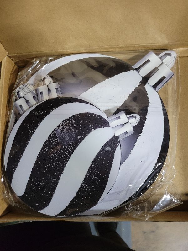 Photo 1 of 24 Pcs Large Christmas Black and White Ornament Plastic Flat Tree Decorative Hanging Ornaments Not Ball Waterproof Decor for Xmas Tree Lawn Porch Decorations
