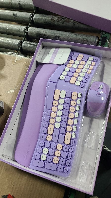 Photo 1 of Wireless Ergonomic Keyboard and Mouse Combo with PU Wrist Rest, Carpal Tunnel Keyboard, 2.4G Colorful Split Ergo Keyboard, Comfortable Natural Typing, Compatible with PC/Laptop (Purple)