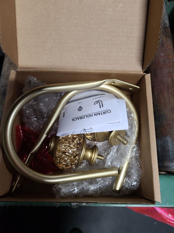 Photo 1 of 2 Pack Gold Curtain Holdbacks, USFOOK Decorative Drapery Tiebacks (2 Pack/1 Pair), Curtain Tie Back Hooks for Wall with Translucent Finials (6.1" L x 4.1" W)