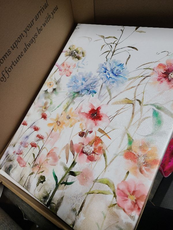 Photo 1 of 3-Pcs Framed Watercolor Daisy Flower Canvas Wall Art Colorful Plant Decor Pink Wildflower Pictures Print Farmhouse Floral Painting Wall decor for Living Room Bedroom Bathroom12x16Inch