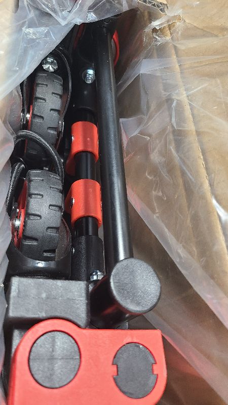 Photo 1 of 2-in-1 Folding Hand Truck – 330LB Heavy-Duty Dolly Cart with 2 Large Rubber Wheels, 2 Swivel Wheels with Brakes, Retractable Handle, Includes 2 Bungee Cords for Moving, Shopping, and Office Use (Red)