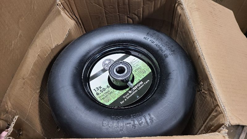 Photo 1 of 13x6.50-6 Lawn Mower Tires Flat Free, Zero Turn Mower Front Tires for Residential and Commercial, 13x6.5-6 Flat Free Tire and Wheel, 3/4" & 5/8" Bearing, 3.25"-7.65" Center Hub, 2Pack Black