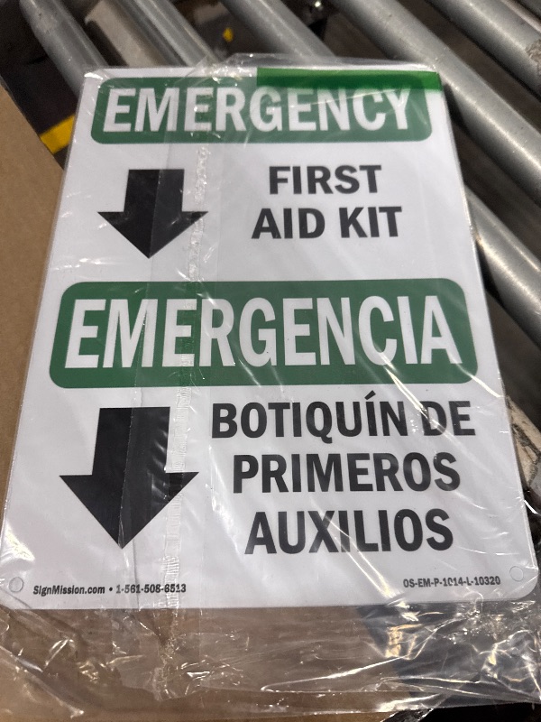 Photo 1 of (2 Pack) First Aid Kit Bilingual OSHA Emergency Sign 10 Inch X 14 Inch Plastic Sign, Weather Resistant, UV Protected for Workplace, Business, and Construction Site, Made in the USA