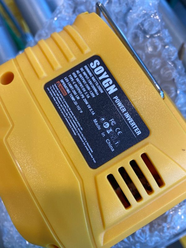 Photo 1 of *Missing Parts - Check clerk notes*
200W Portable Power Inverter for DeWALT 20V,Outdoor Generato Battery Converter with 2 USB&LED&AC Battery Powered Outlet,Convert DC 18V/20V to AC 110V-120V Portable Power Station(Tool Only)