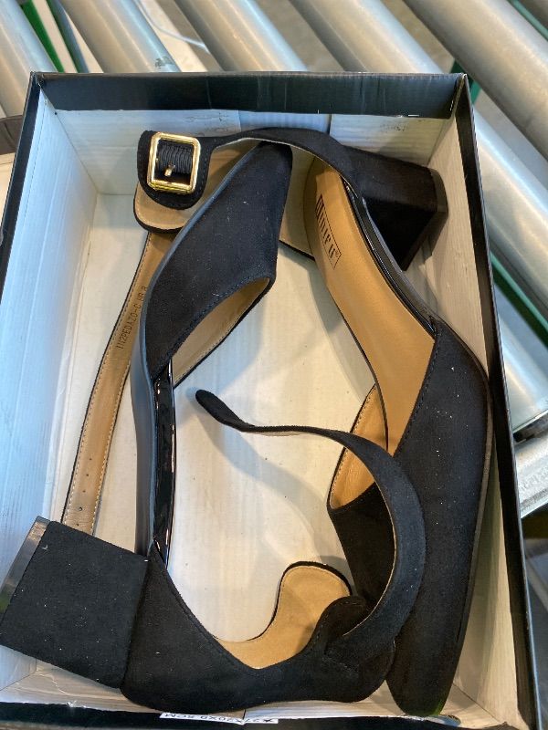 Photo 1 of **USED**IDIFU Women's IN2 Pedazo Dress Shoes Low Block Heels Comfortable Chunky Closed Toe Ankle Strap Wedding Pumps (Black Suede R, Numeric_8)