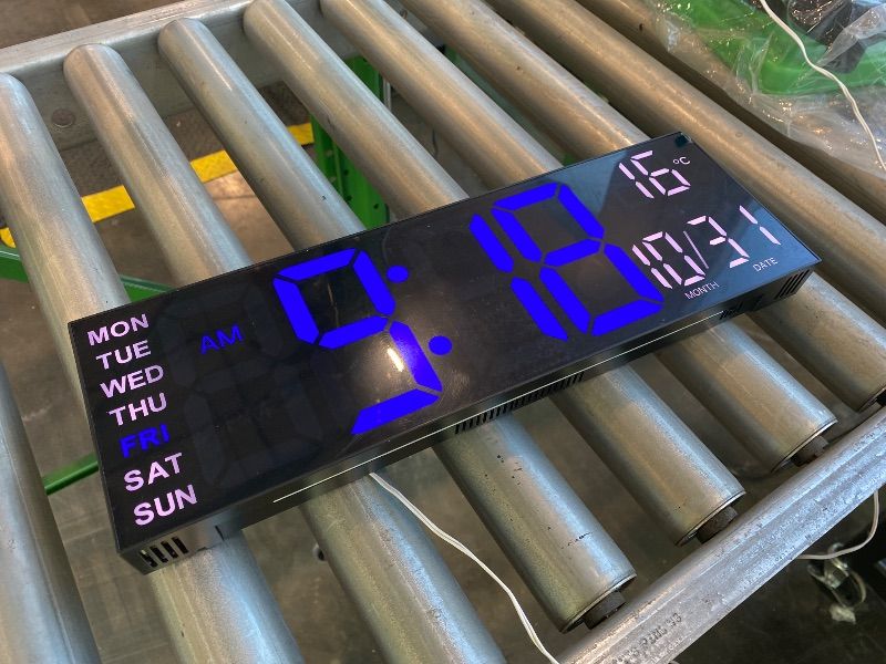 Photo 1 of *Shows CELSIUS temp only* JALL 16" Large Digital Wall Mount Clock, Count Down Timer, Alarm, Big LED, RGB Color, DST, Temperature for Living Room Classroom Desk, Xmas, Birthday Gift for Senior Mom Dad (White Orange, 16 inches)