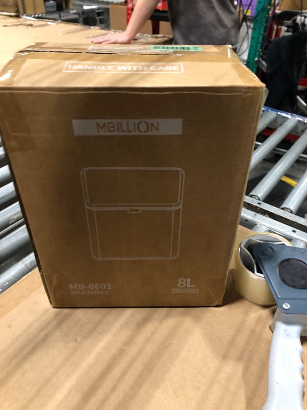 Photo 1 of *****IT IS DENTED****Mbillion Kitchen Compost Bin Hanging Trash Can with Lid 2.1 Gallon Stainless Steel Garbage Can for Kitchen Cabinet Door Mounted Trash Can Under Sink Door RV Bathroom,White