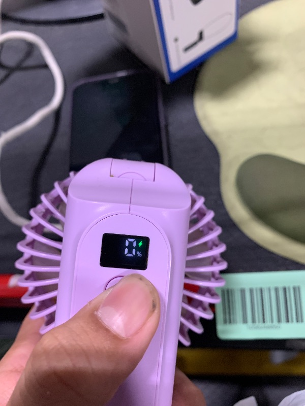 Photo 1 of **MISSING CHARGER** TUNISE Portable Handheld Fan, 4000mAh, 180 Adjustable, 6 Speed Wind, USB Rechargeable Foldable Fan with Real-Time Display