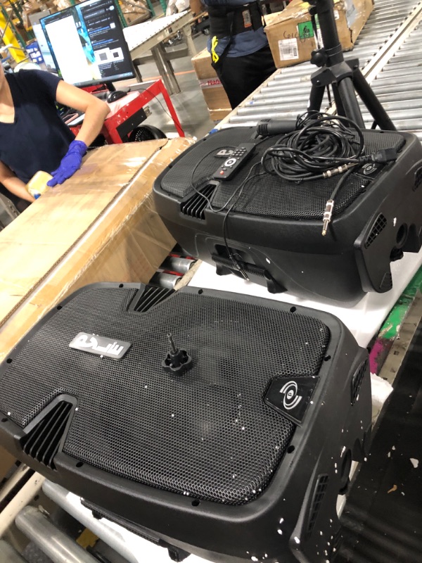 Photo 1 of  ** VERY USED **/* Pyle Wireless Portable PA System Kit - 1800W Peak, Bluetooth Compatible, Active + Passive Pair For Indoor / Outdoor Sound, Multiple Inputs-USB SD AUX XLR RCA, Comes With 2 Stands, Wired Mic, Remote