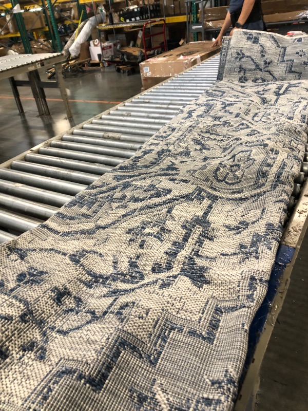 Photo 1 of  ** VERY USED ** JONATHAN Y Boho Medallion Indoor Outdoor Square Area Rug 8X8 Navy/Gray, Estrella Textured Weave for Backyard, Patio, Porch, Easy-Cleaning, High Traffic, Pet-Friendly, Non-Shedding (SMB105B-8SQ)