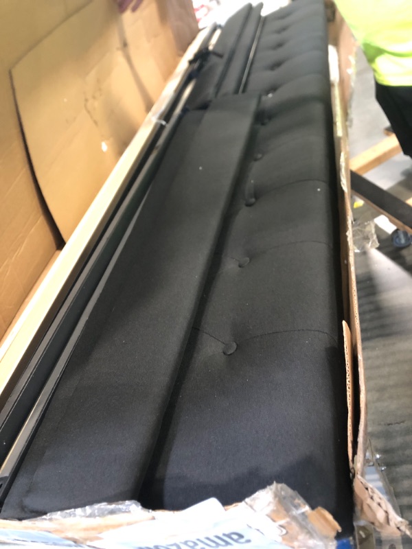 Photo 1 of  *** VERY USED/ MISSING PARTS  / SIMILAR *** Einhomn King Upholstered Bed Frame with Headboard, Button Tufted Linen Bed Base, Platform Bed with Heavy Duty Wood Slat Support, Noise Free, Easy Assembly, No Box Spring Needed, Black