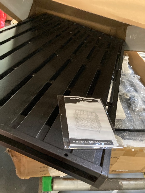 Photo 1 of ** MINOR DETAILS****47.2" Heavy-Duty Dog Crate with Roof Window & Lockable Wheels, Indoor/Outdoor Metal Pet Kennel with Dual Trays