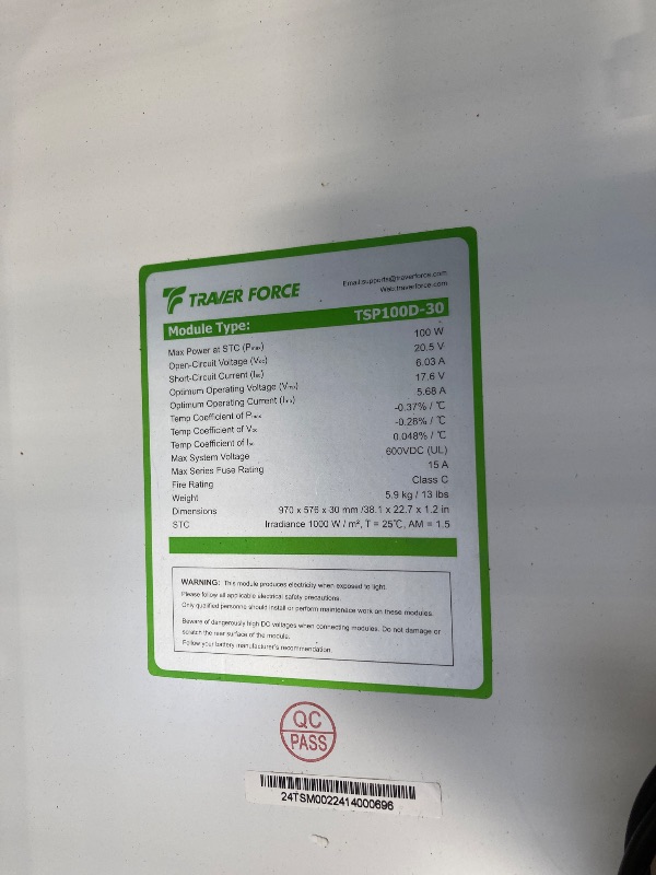 Photo 1 of ** USED**** Traver Force 100W 12V 10BB Monocrystalline Solar Panel, Up to 25% High Efficiency Module with Grade A+ Cells, Waterproof for RVs, Motorhomes, Cabins, Marine, Boat,4pcs