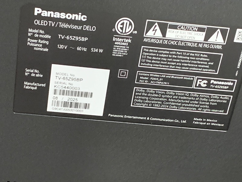 Photo 1 of ** USED *** PANASONIC Z95 Series (2025 Model) 65-inch OLED 4K Ultra HD Smart Fire TV, HDR10+ Adaptive, Dolby Vision IQ, 360 Soundscape Pro, 144Hz Refresh Rate and Hands-Free Alexa - 65Z95BP