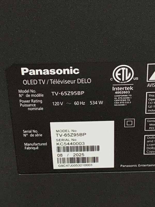 Photo 1 of ** USED *** PANASONIC Z95 Series (2025 Model) 65-inch OLED 4K Ultra HD Smart Fire TV, HDR10+ Adaptive, Dolby Vision IQ, 360 Soundscape Pro, 144Hz Refresh Rate and Hands-Free Alexa - 65Z95BP