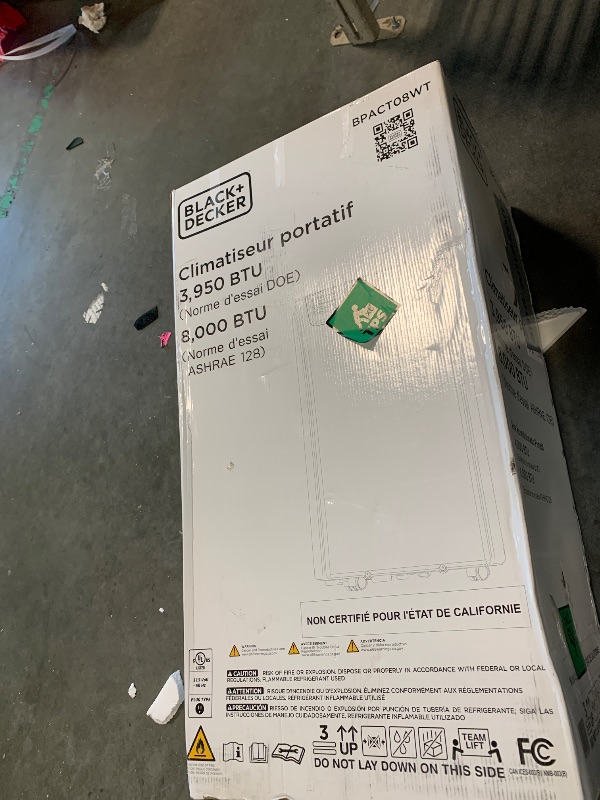 Photo 1 of ** USED*** BLACK+DECKER Portable Air Conditioner, 8,000 BTU (3,950 BTU SACC) for Rooms up to 400 Sq. Ft., Portable AC with Follow Me Remote Control and Window Kit, BPACT08WT, White