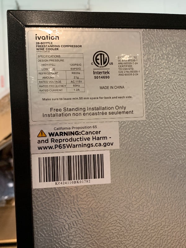 Photo 1 of ** USED *** vation 28 Bottle Compressor Wine Cooler Refrigerator w/Lock | Large Freestanding Wine Cellar For Red, White, Champagne or Sparkling Wine | 41f-64f Digital Temperature Control Fridge Glass Door Black