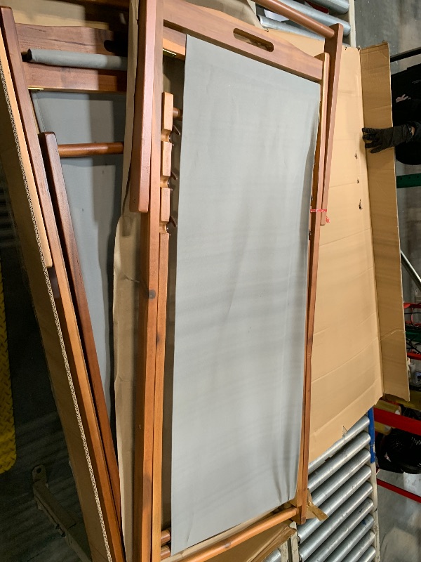 Photo 1 of  ** USED ** Outdoor Wooden Patio Lounge Chair 2 Set Beach Sling Chair Set Height Portable Reclining Beach Chair Solid Wood Frame with White Polyester Canvas 3 Level,Grey