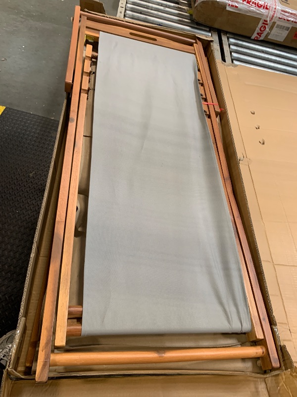 Photo 1 of  ** USED ** Outdoor Wooden Patio Lounge Chair 2 Set Beach Sling Chair Set Height Portable Reclining Beach Chair Solid Wood Frame with White Polyester Canvas 3 Level,Grey