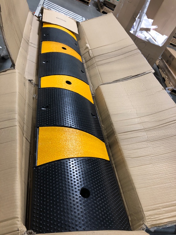 Photo 1 of **USED *** F COME Rubber Speed Bump 6 Feet Rubber Driveway Modular Heavy Duty Speed 72.4 x 12 x 2.4 Inch Cable Protector Ramp for Garage Gravel Roads Asphalt Concrete, 6Ft-Speed Bump (2 Pack 6ft Speed Hump)