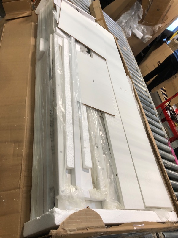 Photo 1 of ** USED / MISSING PARTS *** DWVO Computer Desk with Drawers & Hutch, 59.1" Office Desk with Power Outlets & LED Lights, Home Office Desk with Storage Shelves, White