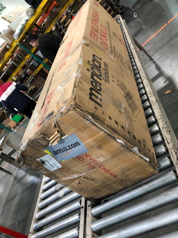 Photo 1 of *** FACTORY SEALED ***** 
Meridian Furniture DevinCream-K Devin Collection Modern | Contemporary Bed with Luxe Linen Textured Fabric, 97" W x 92.5" D x 45" H, Cream, King Bed