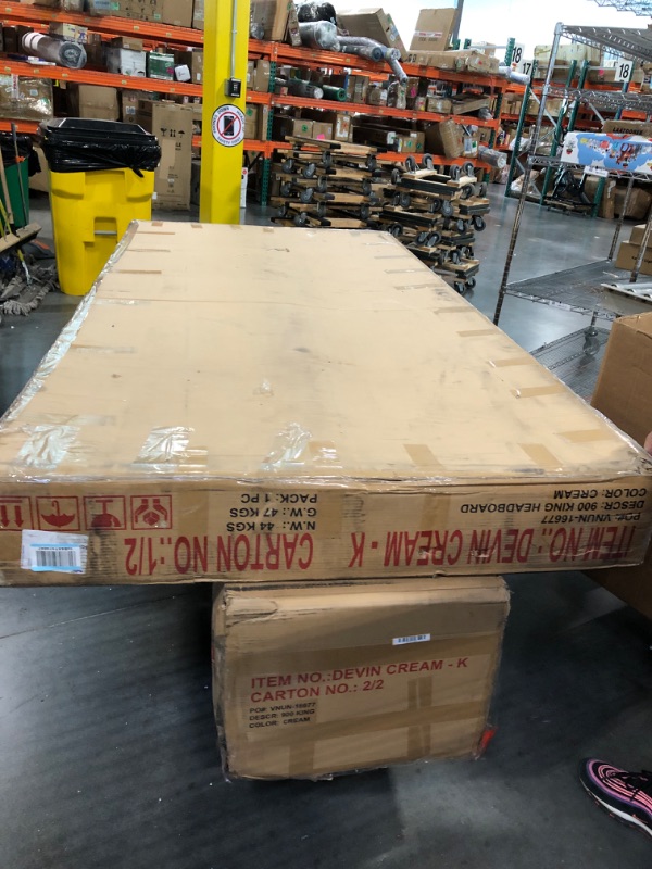 Photo 1 of *** FACTORY SEALED ***** 
Meridian Furniture DevinCream-K Devin Collection Modern | Contemporary Bed with Luxe Linen Textured Fabric, 97" W x 92.5" D x 45" H, Cream, King Bed