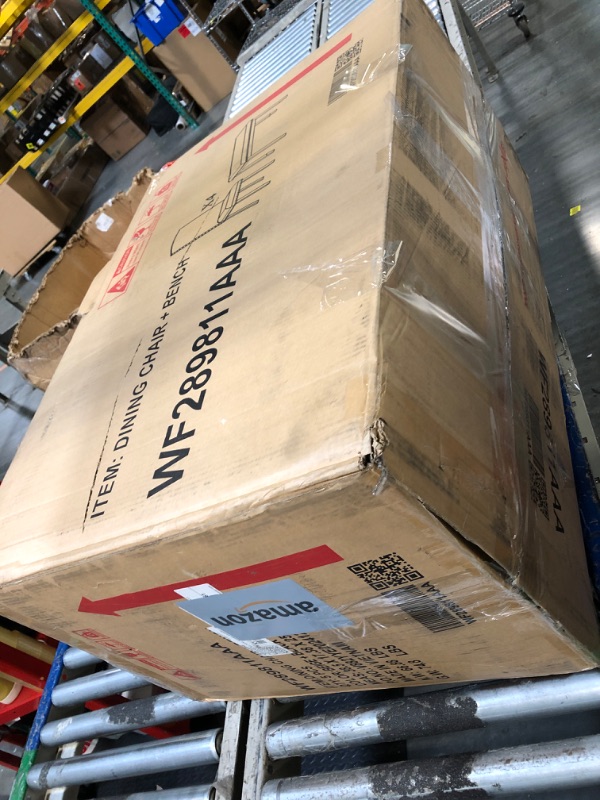 Photo 1 of ** NEW **
Merax Modern Style 6-Person Dining Table Set with 4 Chairs & a Bench, Marbled Veneers Tabletop and V-Shaped Table Legs, White