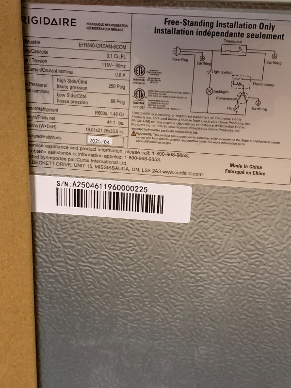 Photo 1 of ** NEW**Frigidaire EFR840-Cream EFR840 Retro Mini Fridge with Freezer & Side Bottle Opener-Small 2 Door Refrigerator for Office Bar or College Dorm Room-3.1 Cu Ft (Cream)