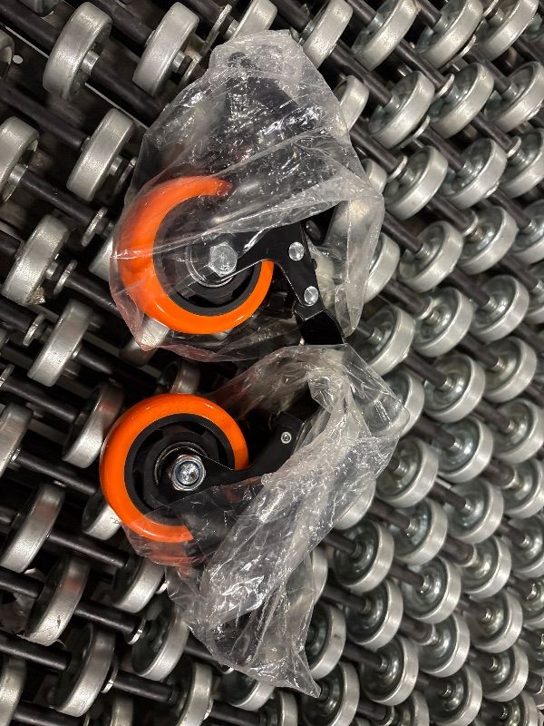 Photo 1 of **MISSING 2 WHEELS AND MISSING ACCESSORIES**
3" Caster Wheels, Outstanding Casters Set of 4 Heavy Duty, Silent Industrial Casters, Locking Casters Wheels for Furniture, Castor Wheels for Cart, Workbench-Oranger