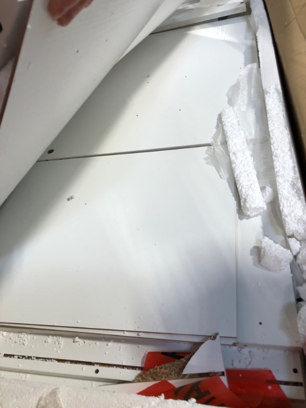 Photo 1 of DWVO L Shaped Desk with Drawers, 65" Computer Desk with Power Outlets & LED Lights, Corner Home Office Desk with Storage Shelves & Printer Stand, White