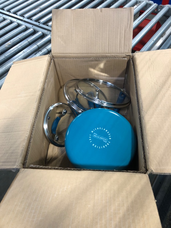 Photo 1 of ***CORRECT ITEM*****MICHELANGELO Sauce Pans Set, Enamel Sauce Pan with Lid, 1Qt & 2Qt & 3Qt Saucepans with Lids, Nonstick Saucepan Set, Small Pot with Lid, Non Stick Sauce Pots with Silicone Handle, Oven Safe, Cyan