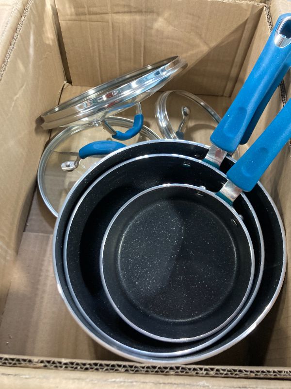 Photo 1 of ***CORRECT ITEM*****MICHELANGELO Sauce Pans Set, Enamel Sauce Pan with Lid, 1Qt & 2Qt & 3Qt Saucepans with Lids, Nonstick Saucepan Set, Small Pot with Lid, Non Stick Sauce Pots with Silicone Handle, Oven Safe, Cyan