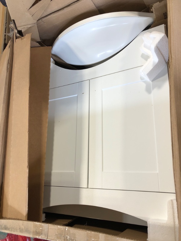 Photo 1 of ** STOCK PHOTO SIMILAR NOT EXACT** ** MISSING CABINET DOOR KNOBS** Cabinets  Bathroom Vanity with 1-Door Cabinet, 2 Drawers, and White Single-Sink Top, 24.5" W x 16.75" D x 33.89" H, Dark Oak