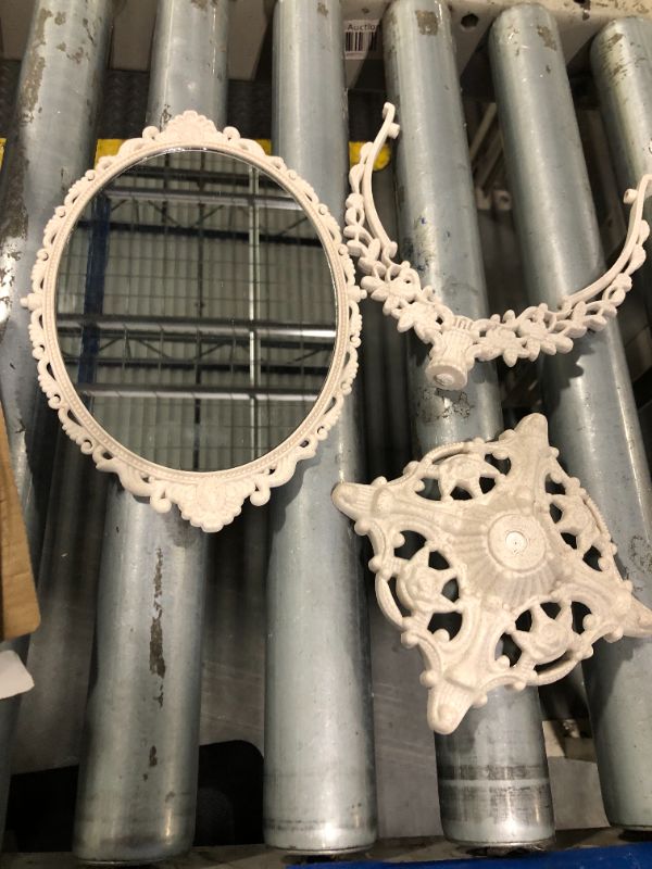 Photo 1 of ***STAND BROKEN***Schonee Retro Double-Sided Tabletop Makeup Mirror, Oval Swivel Desktop Stand with 360 Rotation, Vintage Two-Sided Mirror (Nano White)