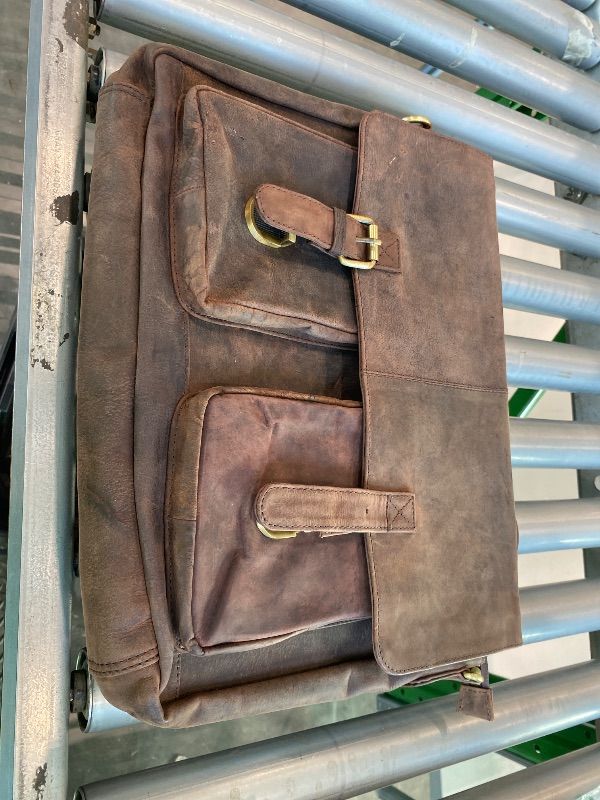 Photo 1 of *Missing Parts*Oak Leathers Leather Messenger Bag for Men and Women - Laptop Briefcase Bag For College, Office, Adjustable Shoulder Strap (Brown1)