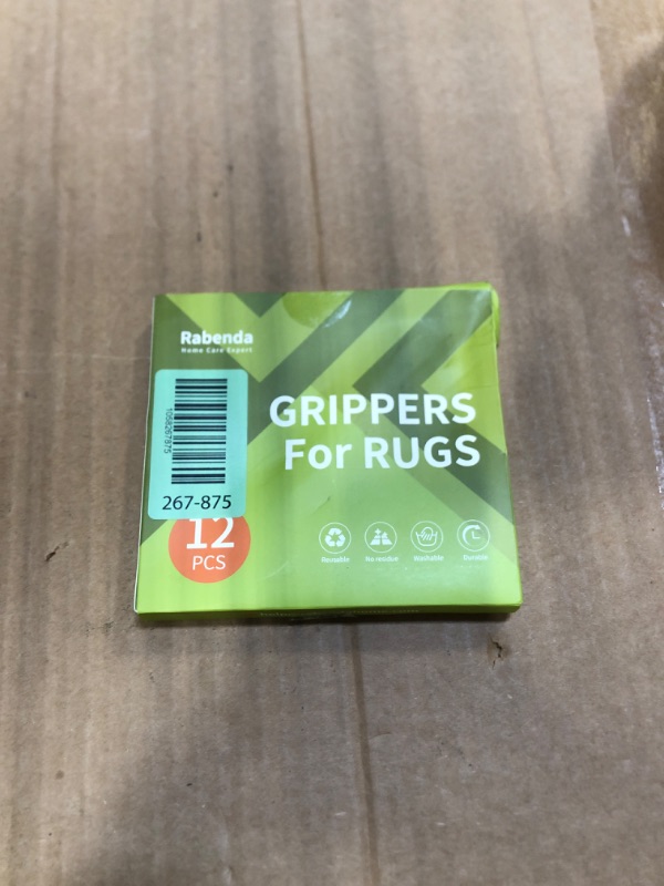 Photo 1 of *****  ONLY  4 ***** Rabenda 12 Pcs Rug Tape, Non Slip Rug Pads Grippers for Hardwood Floors and Tiles, Reusable Carpet Tape for Area Rugs, Double-Sided Adhesive Rug Stickers Keep Corners Flat (Black)LPNO426218923