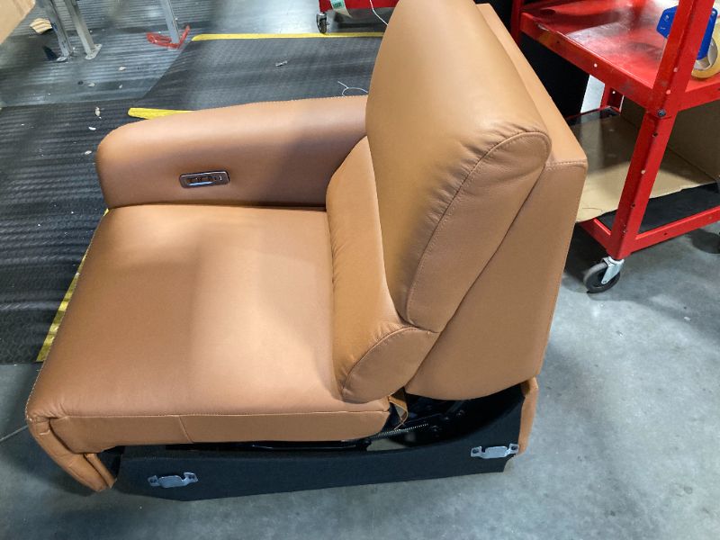 Photo 1 of ***PARTIAL SET NOT TESTED***ALIVING Sofa Power Recliner, Zero Wall Reclining Three Seat Top-Grain Leather Couch with Drop-Down Table Tray, USB Charging & Side Pockets, Orange Brown