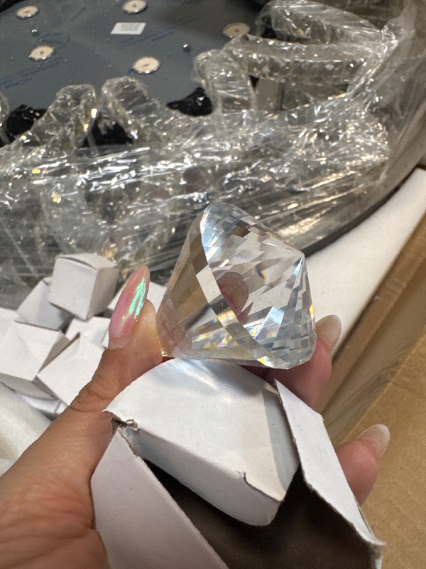 Photo 1 of ****SLIGHTLY FOLDED / NO PROBADO**** Flashing God W48 Large Crystal Chandelier Crystal Flush Mount LED Ceiling Light Fixture for Living Room Foyer Dining Room Hallway Dimmable 2700k 4500k 6000k