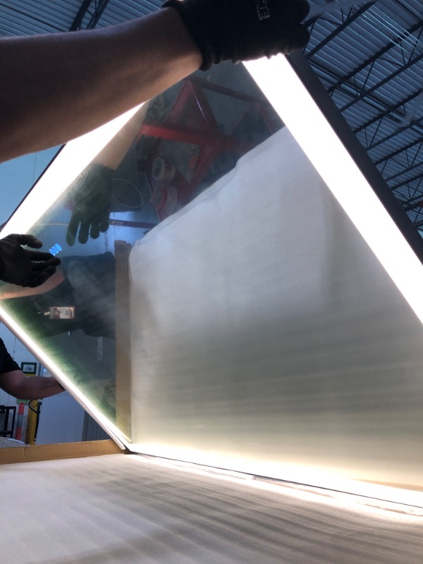 Photo 1 of ****it works perfectly****** SMIROR 66 x 40 LED Lighted Bathroom Mirror for Wall, Matte Black Framed Vanity Mirrors, Front and Backlit, Dimmable, Anti-Fog, Memory, Shatterproof, ETL Listed (Horizontal/Vertical)