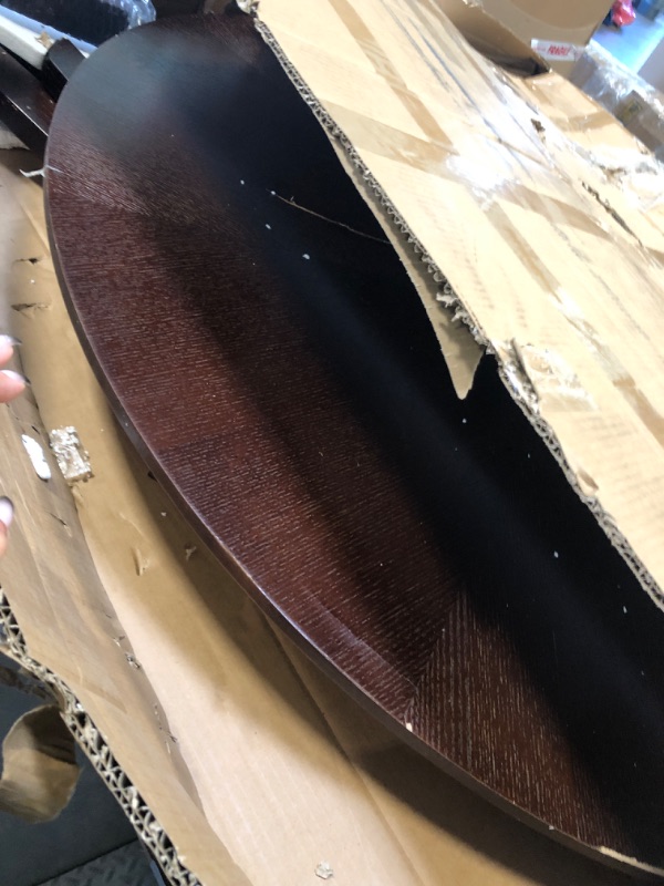 Photo 1 of ****many details***** NicBex 47" Solid Wood Round Dining Table Set for 4-6, 47.2 inches Round Kitchen Table with X-Shaped Pedestal Base, Modern Dining Room Table Set for Kitchen and Dining Room Walnut