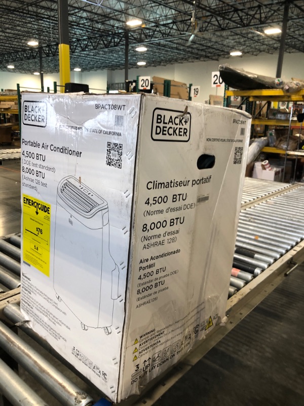 Photo 1 of ****it turns on perfectly***** BLACK+DECKER Portable Air Conditioner, 8,000 BTU (3,950 BTU SACC) for Rooms up to 400 Sq. Ft., Portable AC with Follow Me Remote Control and Window Kit, BPACT08WT, White