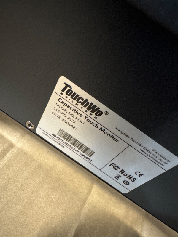 Photo 1 of ****it turns on perfectly***** TouchWo 43 inch Capacitive Multi-Touch Screen Industrial Monitor, 16:9 Display 1920 x 1080P, Built-in Speakers, USB, VGA, DVI & HD-MI Ports, Digital Signage Displays and Player for Advertising