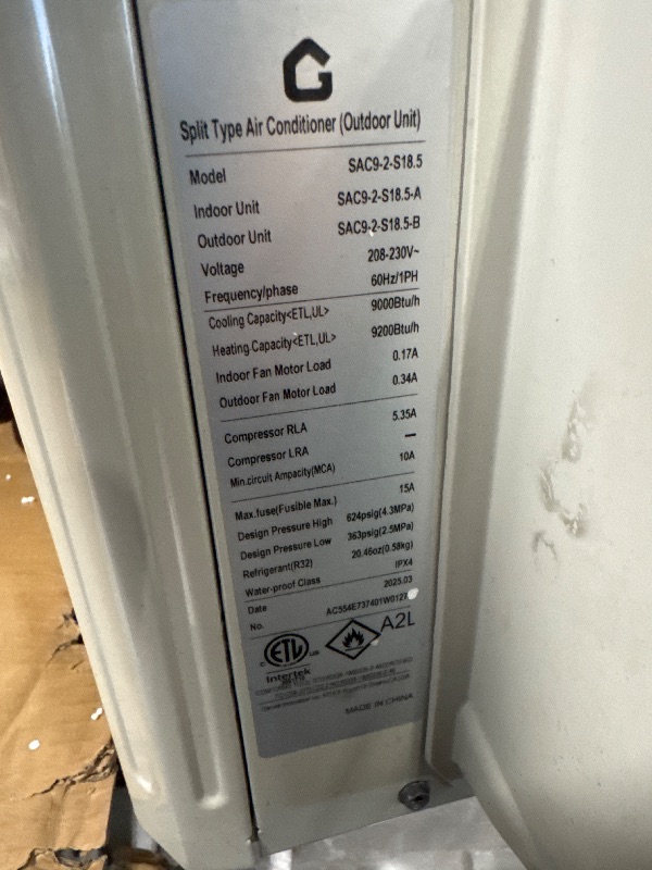 Photo 1 of ************ONLY OUTDOOR UNIT ****************** AIR CONDITIONER 9000 BTU with 18.5 SEER2 Efficiency, Smart Split Unit AC Cooling/Heating Up to 450 Sq.Ft, Inverter Tech Ductless Air Conditioner with WiFi & Remote Control OUTDOOR UNIT