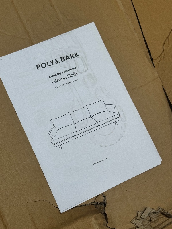 Photo 1 of *********A BROKEN ARM REST****************POLY & BARK Girona 88" Sofa – Cognac Tan Full-Grain Pure-Aniline Italian Leather, Feather-Down Cushions, Kiln-Dried Solid Wood Frame, Walnut Legs