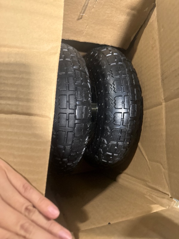 Photo 1 of (2 Pack) RRQ 10 Inch Pneumatic Wheel 4.10/3.50-4 Tire, 10" Pneumatic Wheels with 5/8" Bearings,2.2" Offset Hub for Garden Cart, Hand Truck, Lawn Cart, Mower