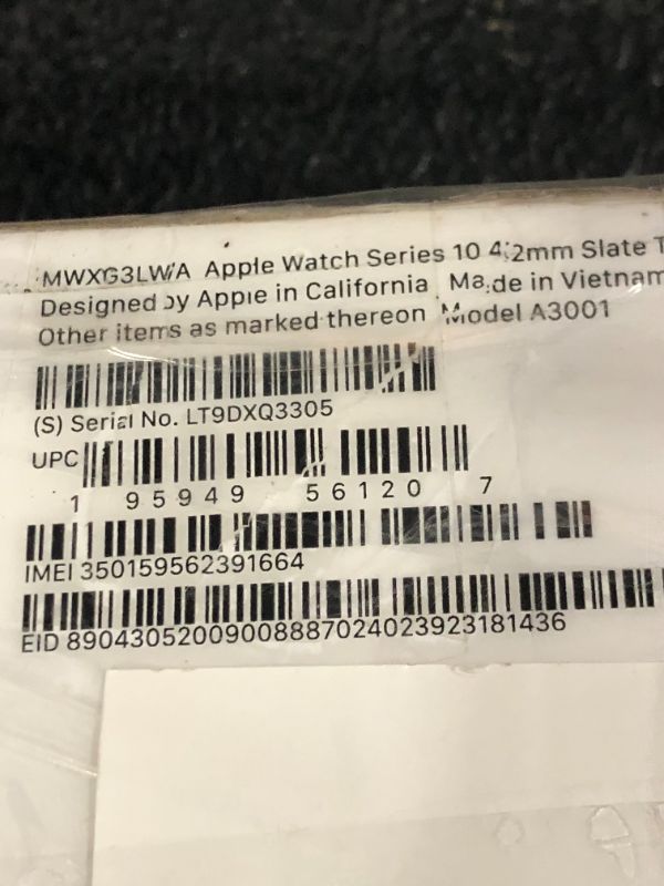 Photo 1 of *****LOCKED**** Apple Watch Series 10 [GPS + Cellular 42mm case] Smartwatch with Slate Titanium Case with Black Sport Band - S/M. Fitness Tracker, ECG App, Always-On Retina Display, Water Resistant