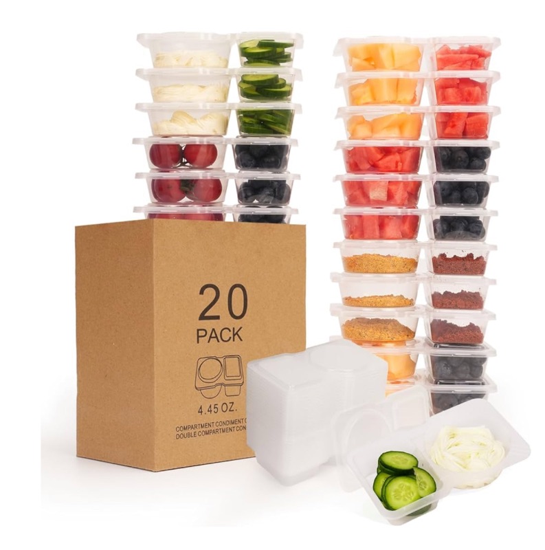 Photo 1 of 20Pcs Reusable Snack Containers with Lids,Condiment Snackle Box Container, Double Compartment Meal Prep Containers, Snack Pack Containers, Lightweight and Stackable,Microwave Freezer Safe

