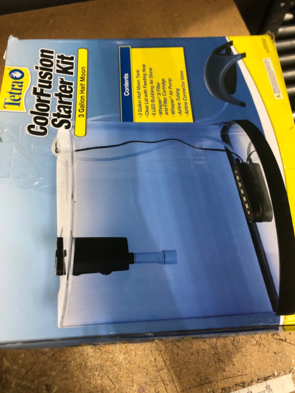 Photo 1 of *****************MISSING THE LID***********
Tetra 3 Gallon Small Fish Tank, Aquarium Starter Kit, with Filter, Air pump, & Color Changing Light, Half Moon shape, for Gold Fish & Betta