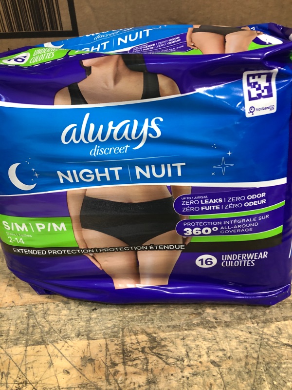 Photo 1 of 
Always Discreet Adult Incontinence Overnight Underwear for Women, Small/Medium, Up to 100% Bladder Leak Protection, 14 Count